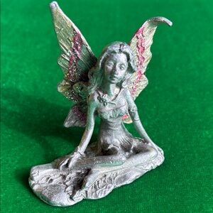 Small Pewter sitting fairy with sparkly wings whimsygoth fantasy farycore decor